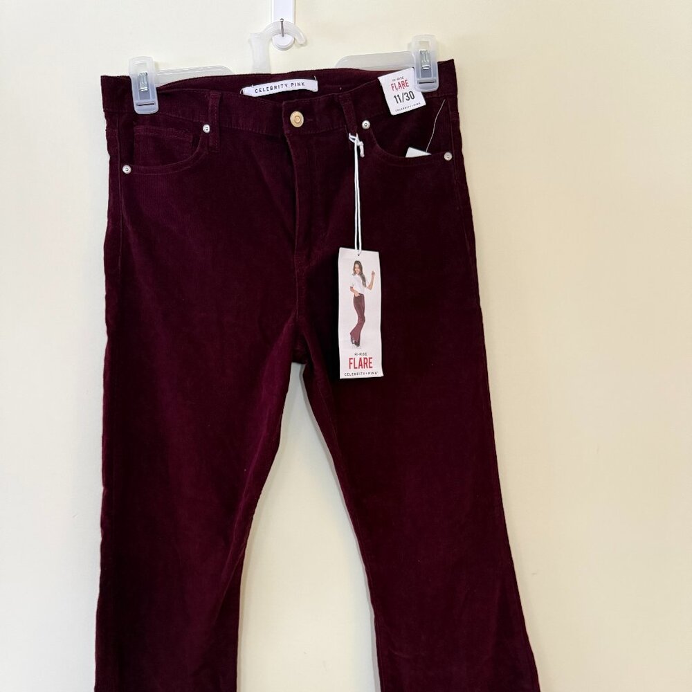 Celebrity Pink Corduroy Burgundy Hi Rise Flare Frayed Hem Pants-Size 11/30